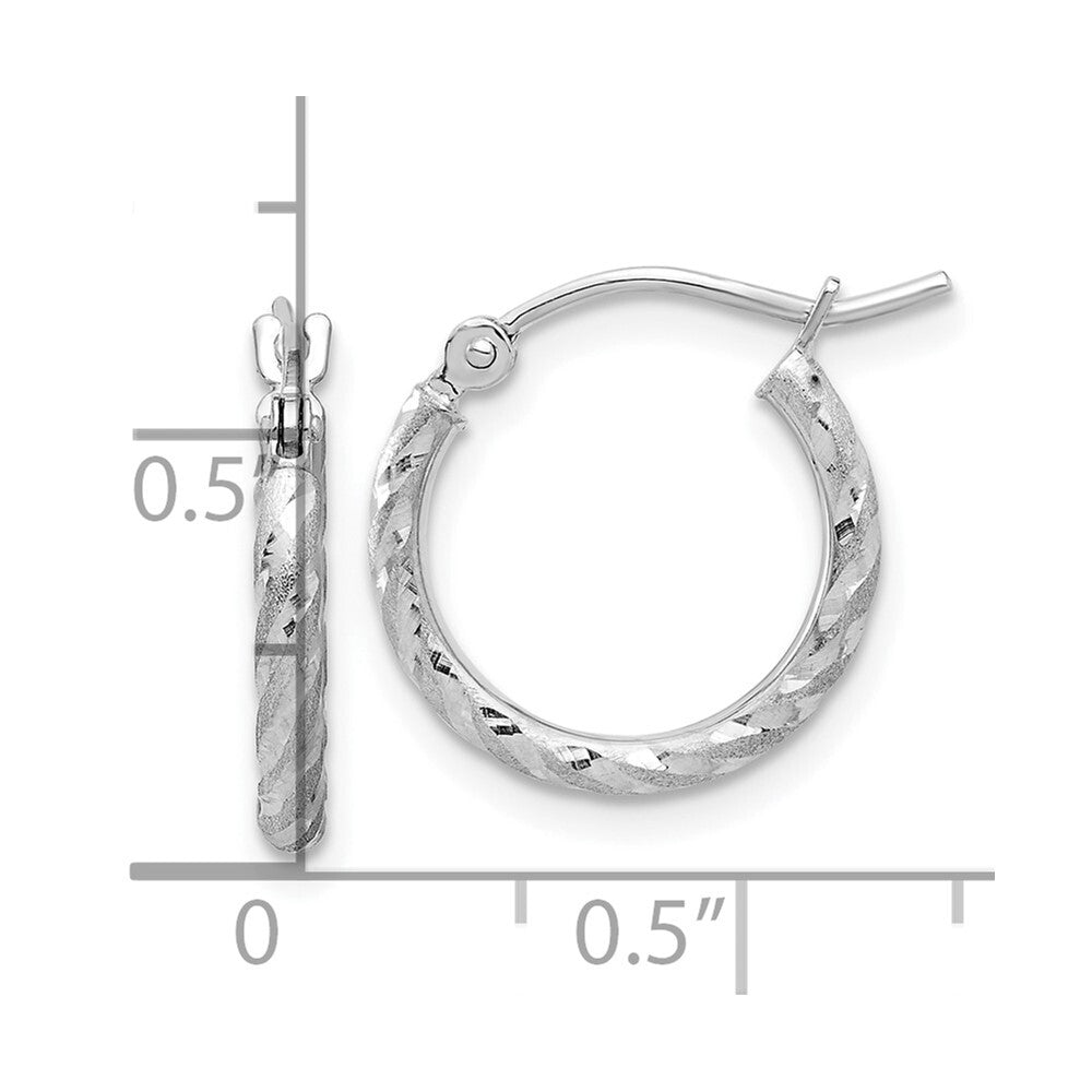 14k White Gold Polished and Satin Diamond-Cut 2.00mm Hoop Earrings
