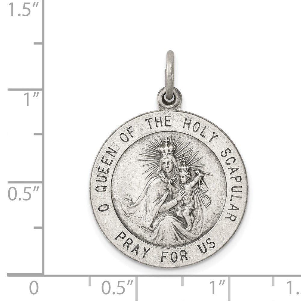 Sterling Silver Antiqued Queen of the Holy Scapular Medal Pendant