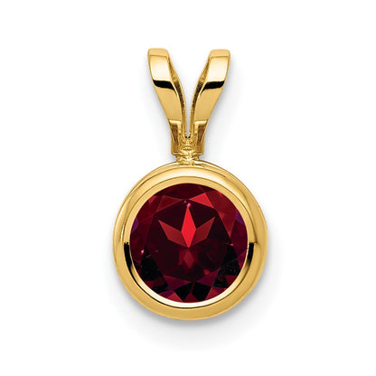 14k Yellow Gold 6mm Round Garnet Bezel Pendant
