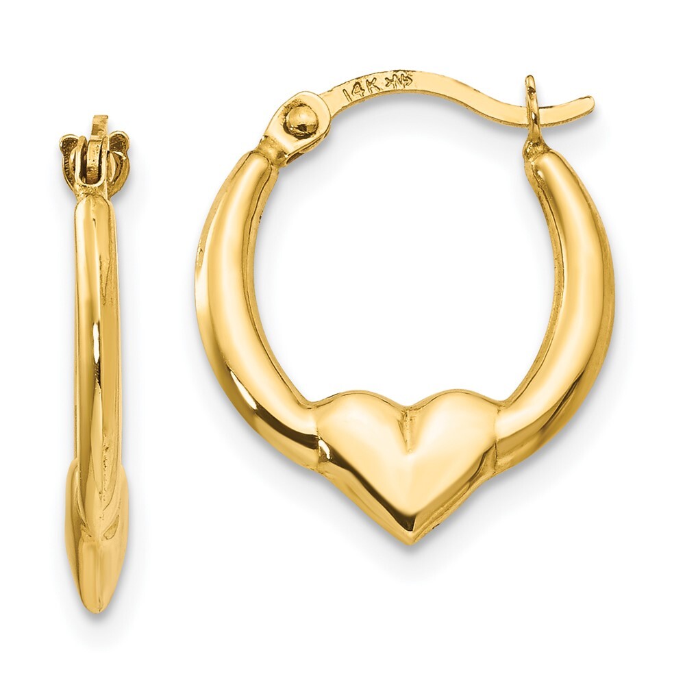14k Yellow Gold Heart Hoop Earrings Gift for Women