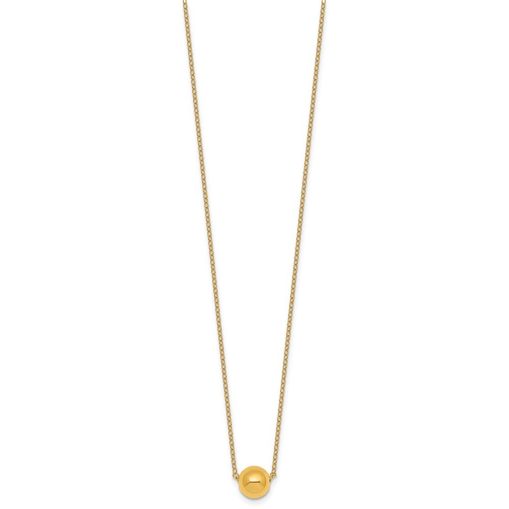 14k Yellow Gold Polished 7.5mm Round Bead 16 inch with 2 inch Extension Necklace