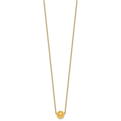 14k Yellow Gold Polished 7.5mm Round Bead 16 inch with 2 inch Extension Necklace