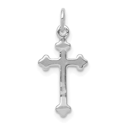 14k White Gold Small Diamond Budded Cross Pendant