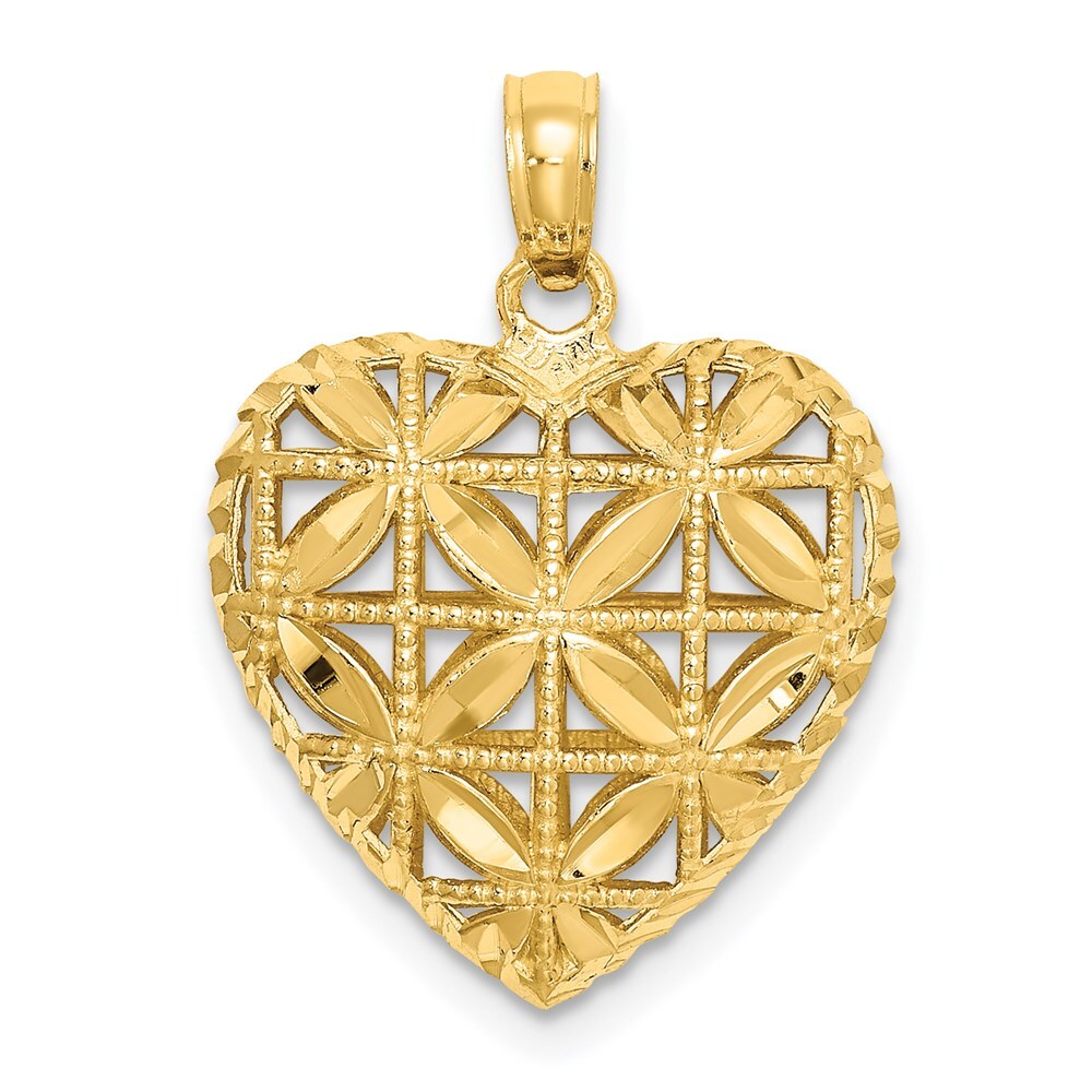 14k Yellow Gold Polished 3-D Puffed Heart Pendant for Women