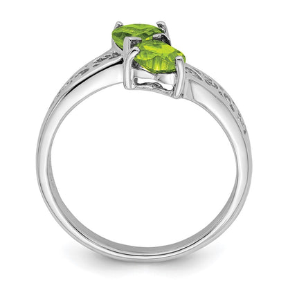 Sterling Silver Rhodium Peridot Heart Ring Size 8
