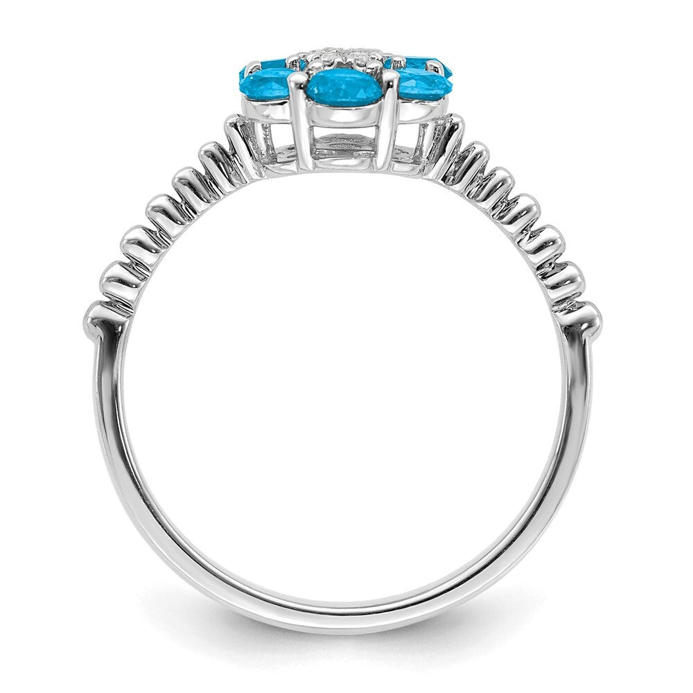 14k White Gold Blue Topaz and Diamond Floral Ring Size 7