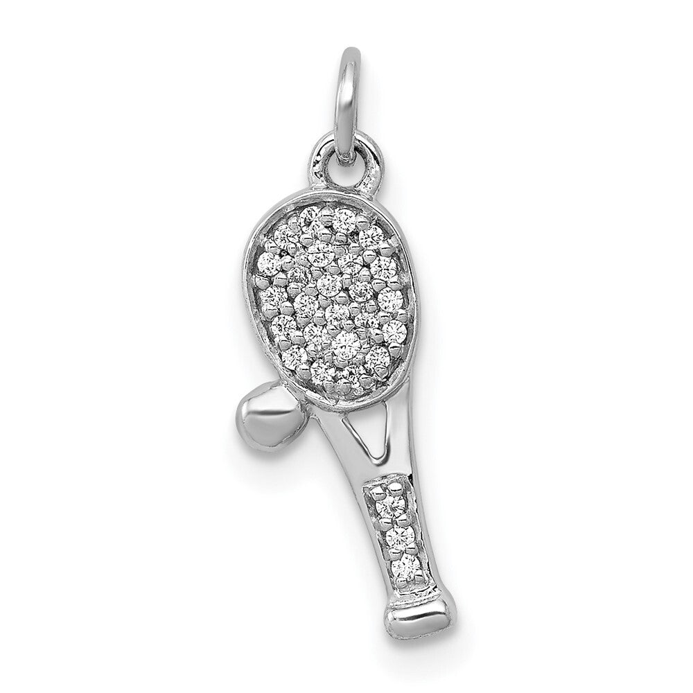 14k White Gold Diamond Racket and Ball Pendant for Women