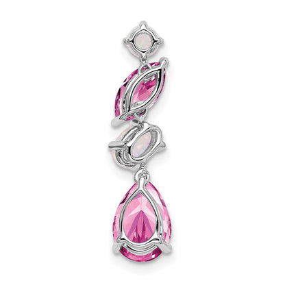 14k White Gold Created Pink Sapphire and Opal Chain Slide Pendant for Women
