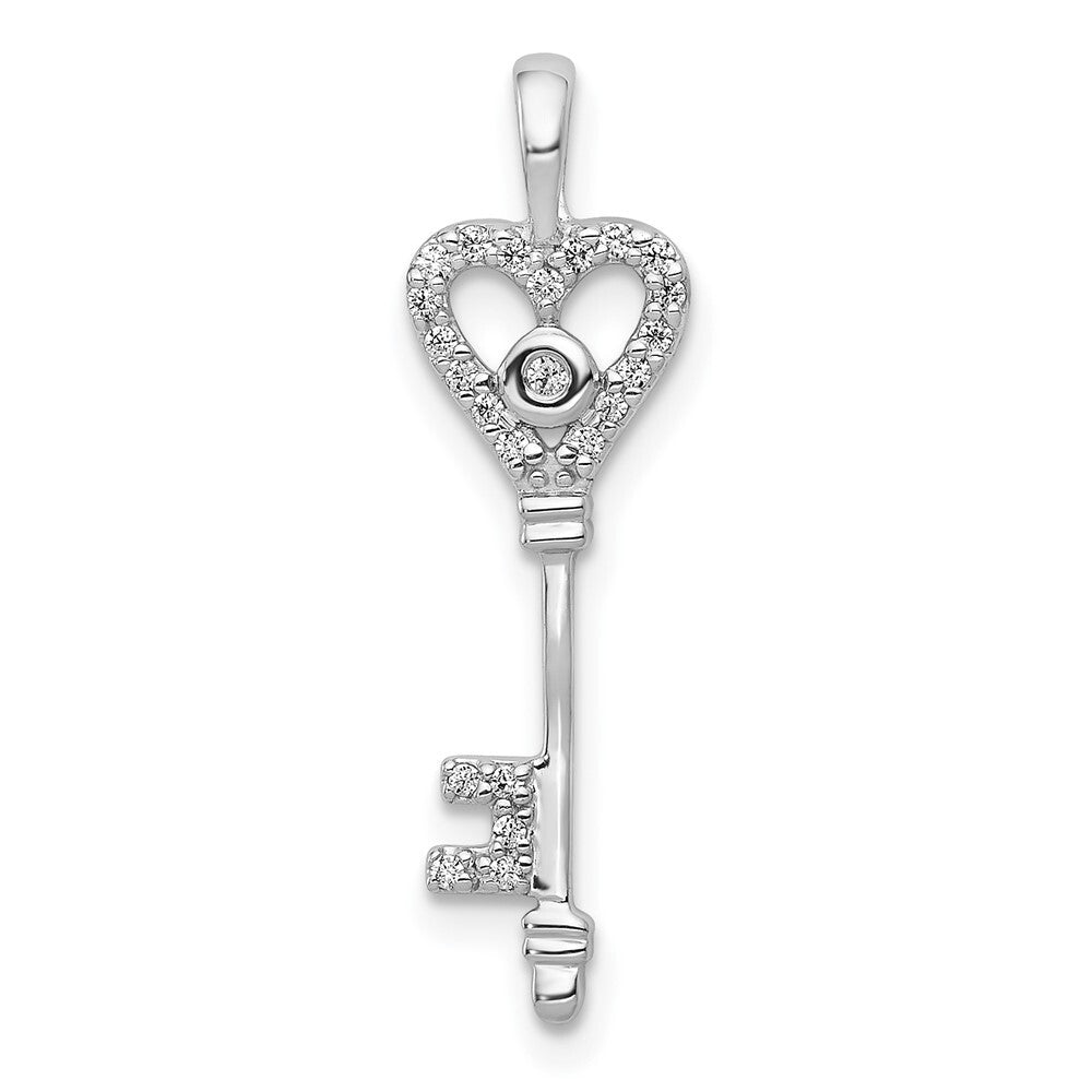 14k White Gold 1/10ct. Diamond Heart Key Pendant for Women