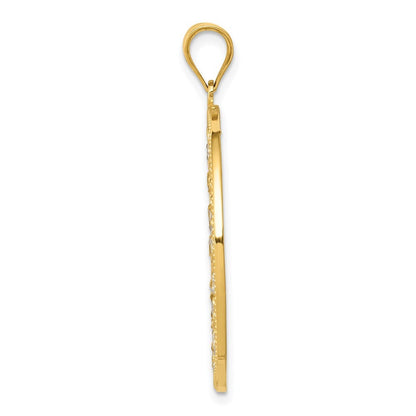 14k Yellow Gold and Rhodium Diamond-cut Circle Pendant for Women