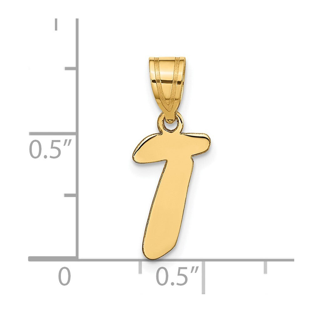 14k Yellow Gold Polished Script Letter T Initial Pendant for Women