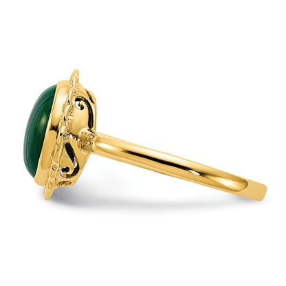 14k Yellow Gold 10x8mm Malachite Cabochon Ring