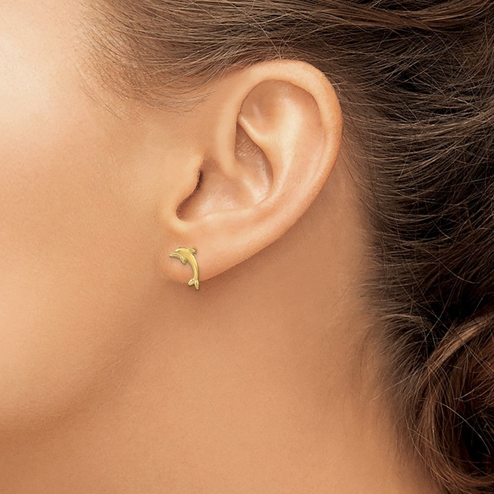 14k Yellow Gold Dolphin Earrings