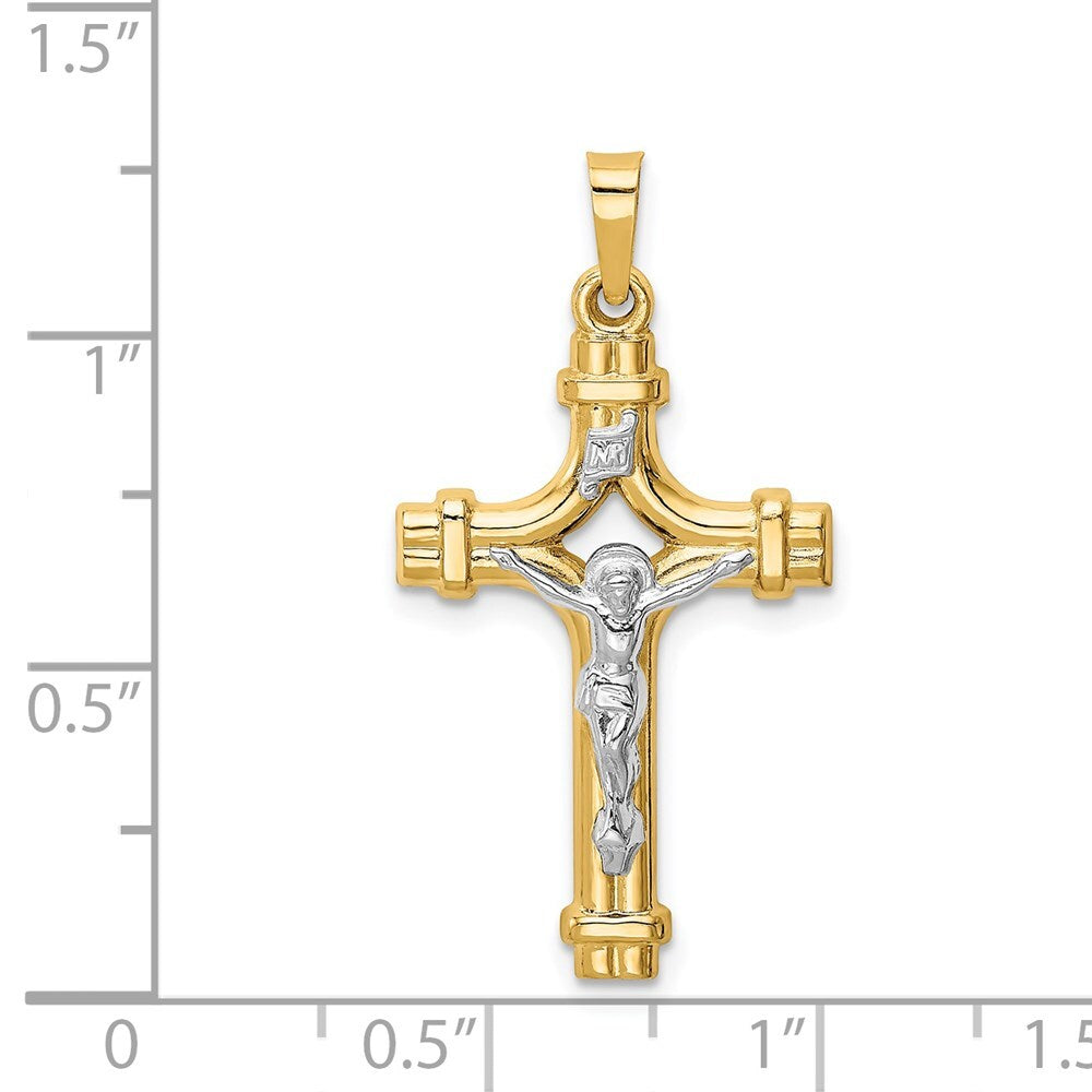 14k Two-tone Gold Polished INRI Crucifix Pendant for Women