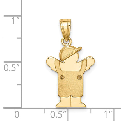 14k Yellow Gold Solid Engravable Boy in Overalls with Hat on Left Charm Pendant