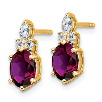 14k Yellow Gold Polished Diamond & Rhodolite Garnet Twisted Dangle Earrings
