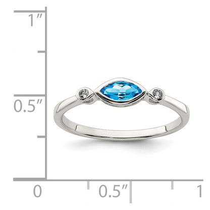Sterling Silver Rhodium-plated Polished Blue Topaz/White Topaz Ring Size 8