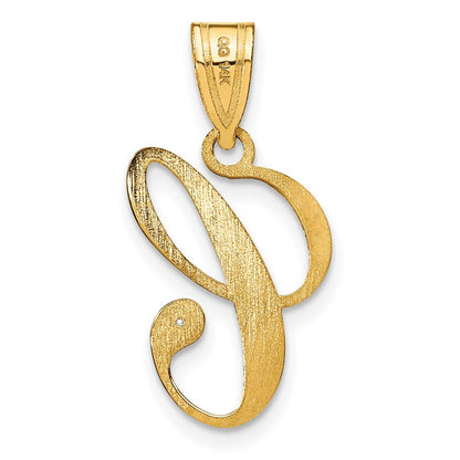 14k Yellow Gold Script Letter C Initial Pendant with Diamond for Women