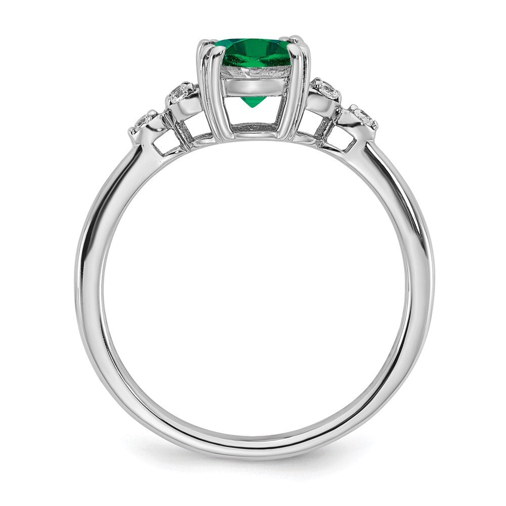 Sterling Silver Rhodium-plated Created Emerald and Diamond Ring Size 7