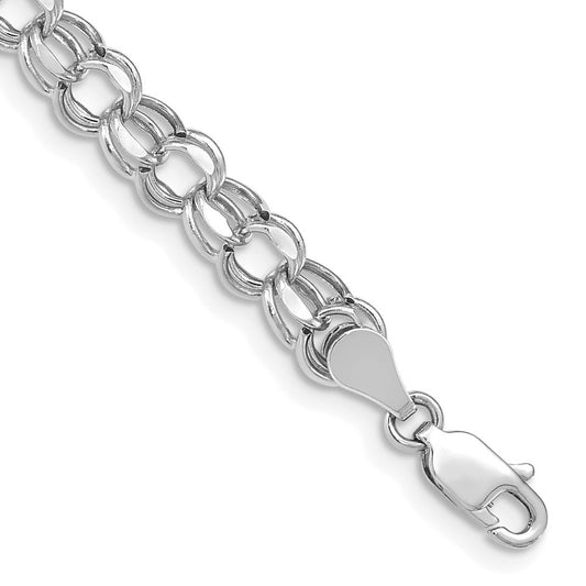 14k White Gold 6mm Hollow Diamond-cut Double Link 8 inch Charm Bracelet