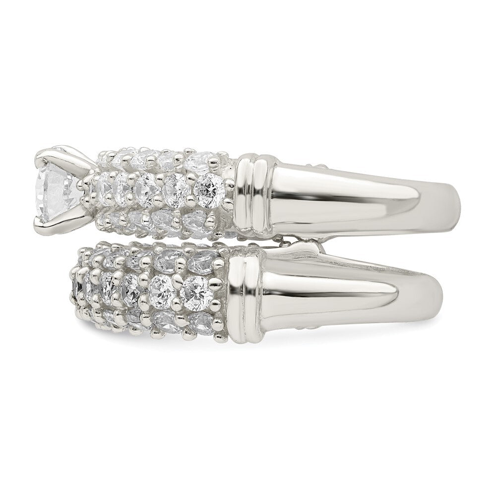 Sterling Silver Polished Pave CZ Wedding Ring Set Size 6