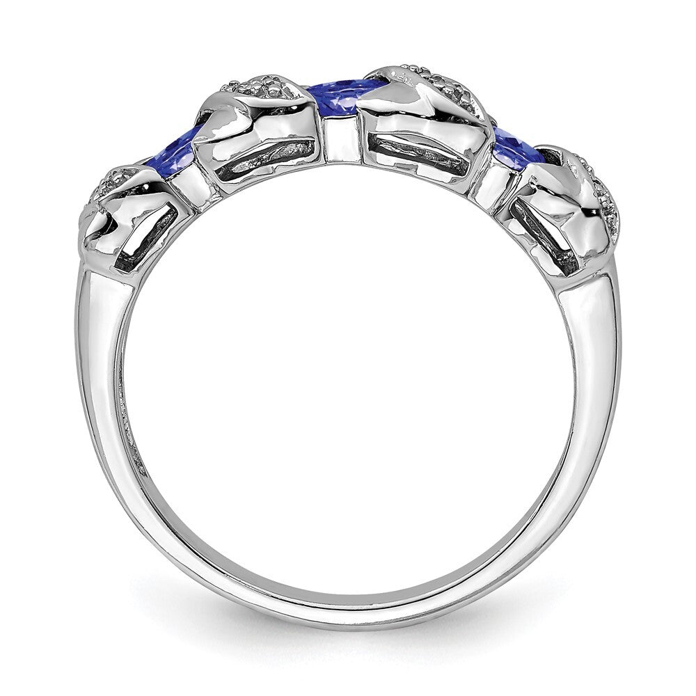 Sterling Silver Rhodium Tanzanite & Diamond Ring Size 6