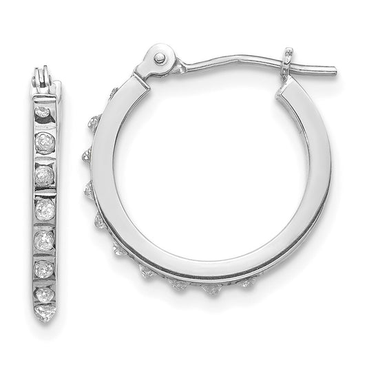14k White Gold Diamond Fascination Hinged Hoop Earrings Gift for Women