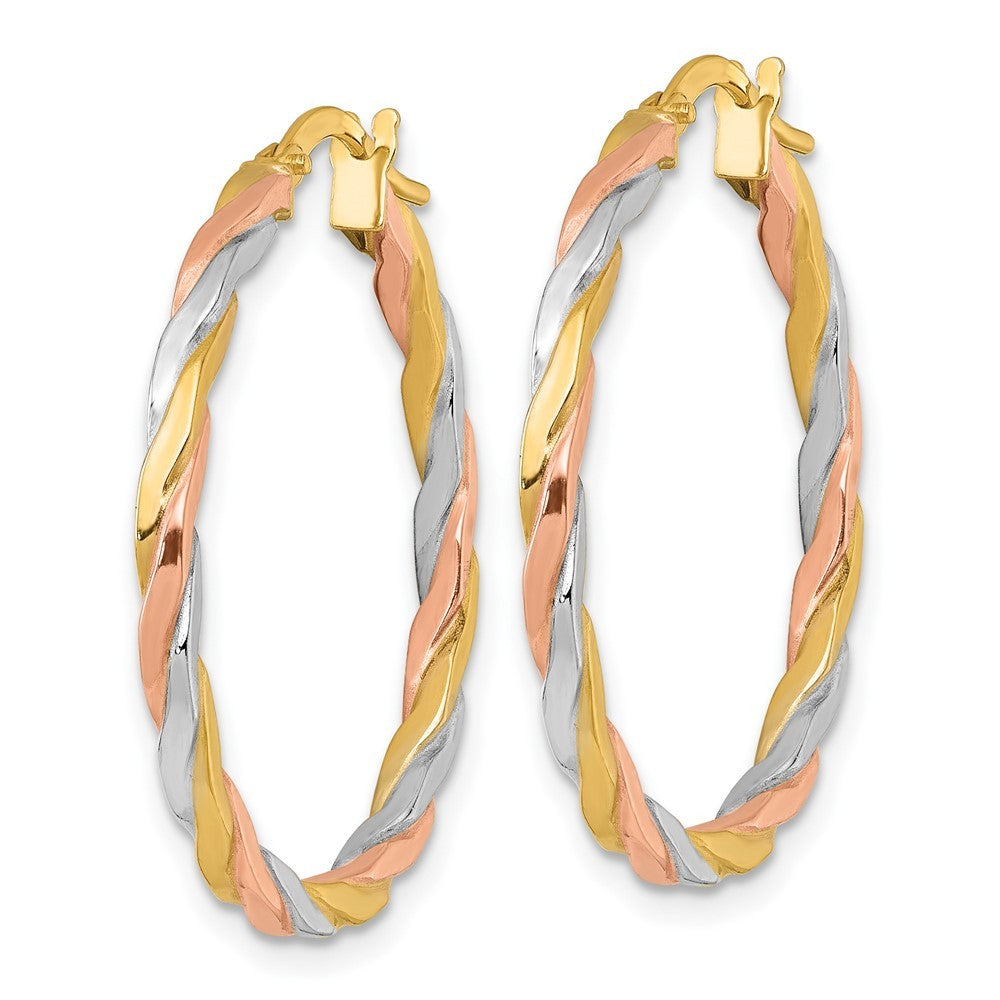 14k Yellow Gold with Rose and White Rhodium Twisted Tube Hoop Earrings