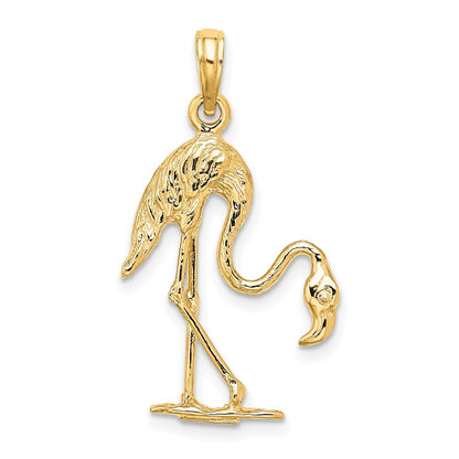 14k Yellow Gold 3-D Textured Flamingo Charm