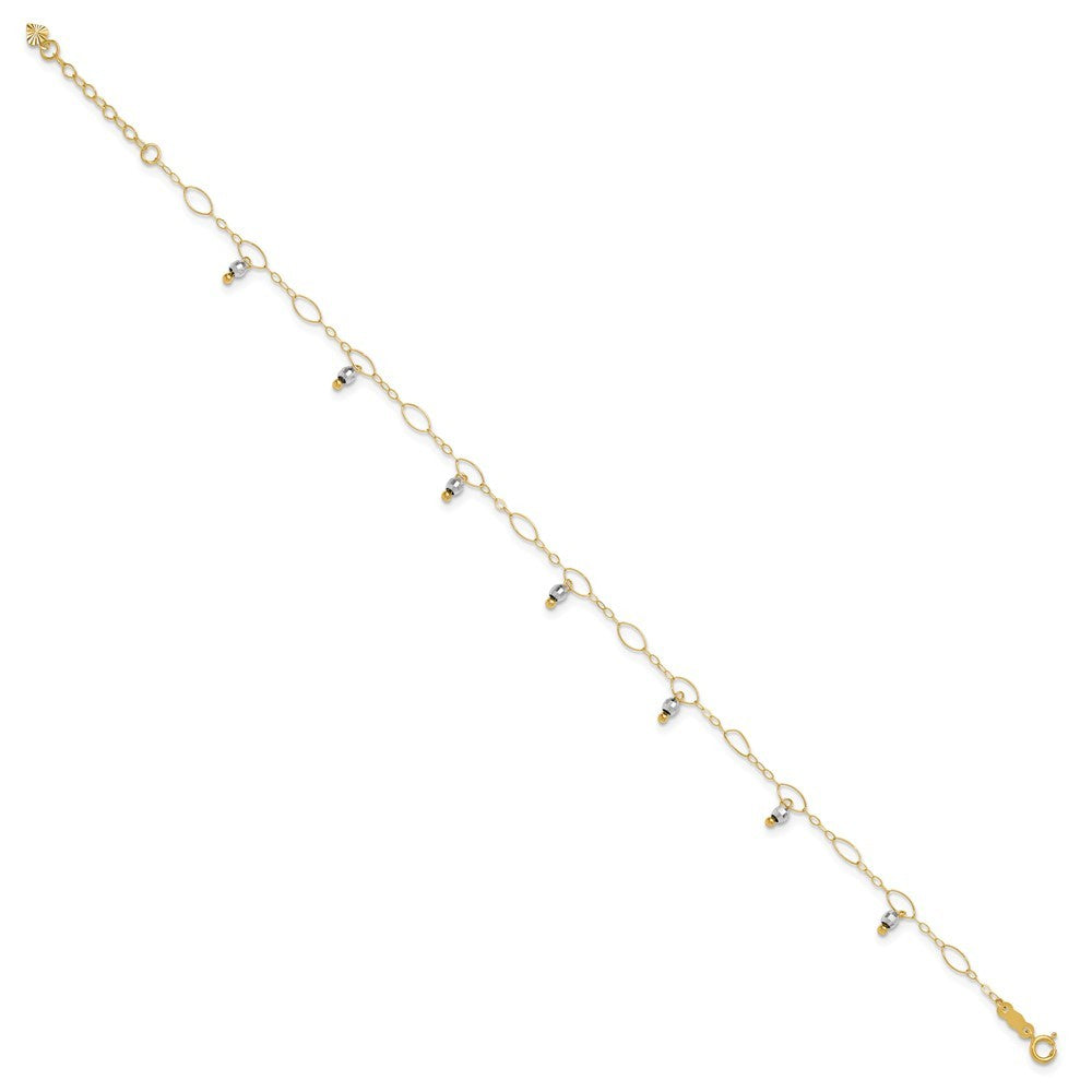 14K Two-Tone Mirror Bead Dangles 10" Anklet