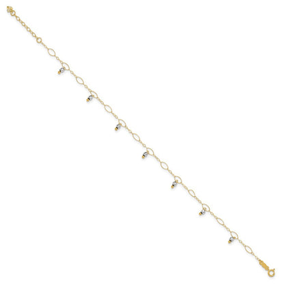 14K Two-Tone Mirror Bead Dangles 10" Anklet