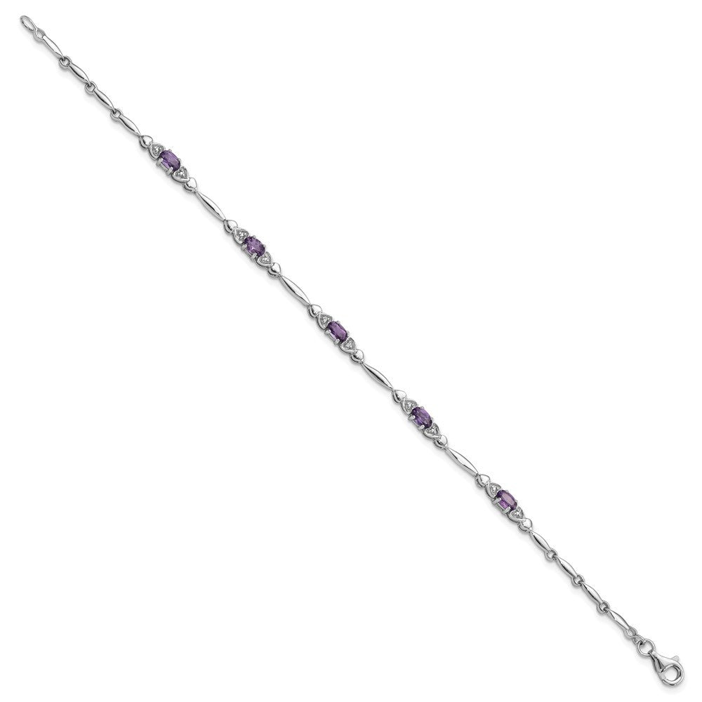 Sterling Silver Rhodium-plated Amethyst and Diamond Heart 7.5in Bracelet