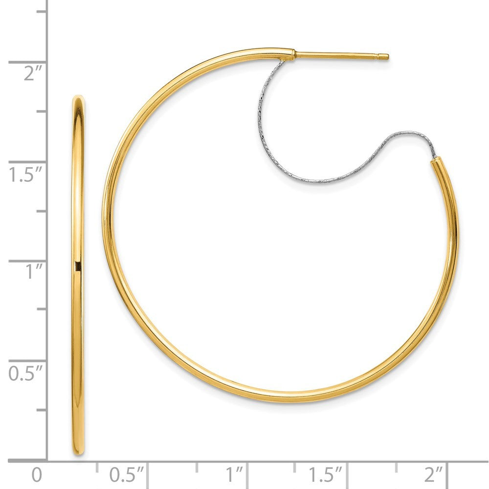 14K Two-Tone Large 2x45mm Diamond-Cut Wire Polished Hoop Earrings
