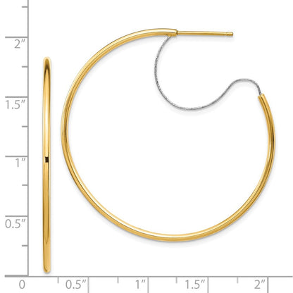 14K Two-Tone Large 2x45mm Diamond-Cut Wire Polished Hoop Earrings