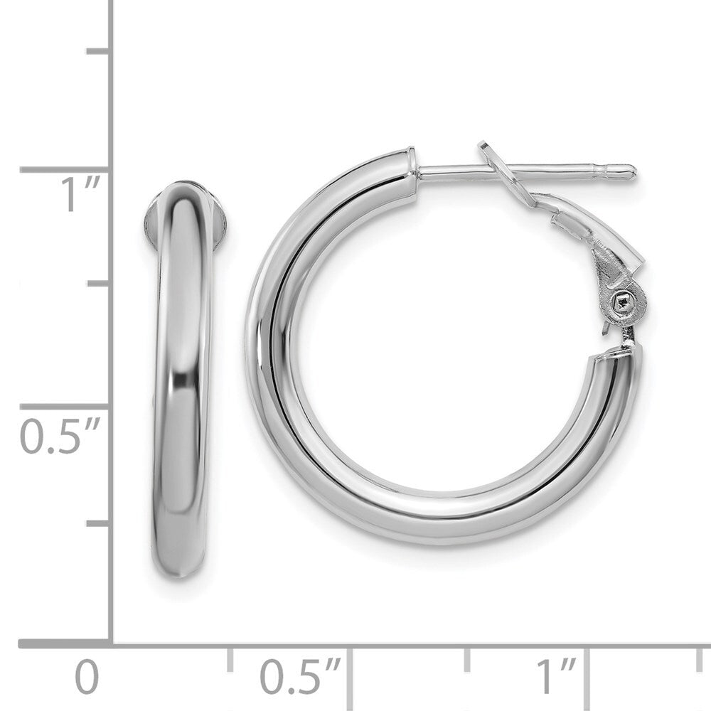 14k White Gold 3x15mm Polished Round Omega Back Hoop Earrings Gift for Women