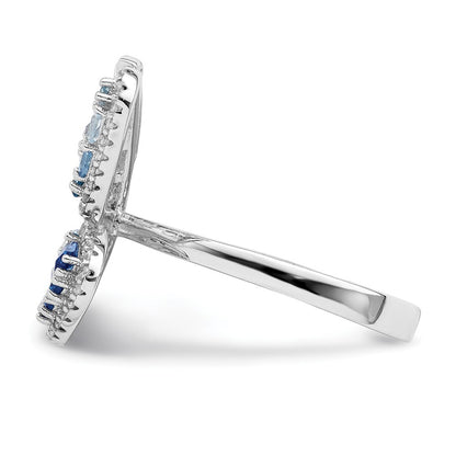 Sterling Silver Rhodium-plated Polished Blue & White CZ Butterfly Ring Size 6
