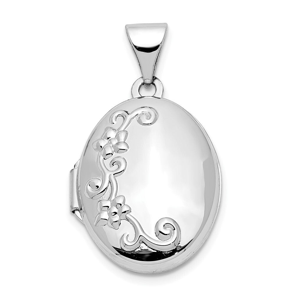 14k White Gold Floral Oval Locket Pendant for Women