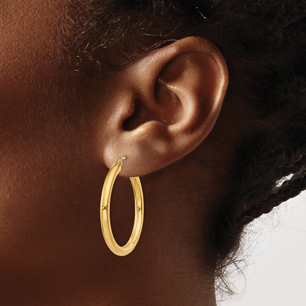 14k Yellow Gold Polished 3mm Tube Hoop Earrings