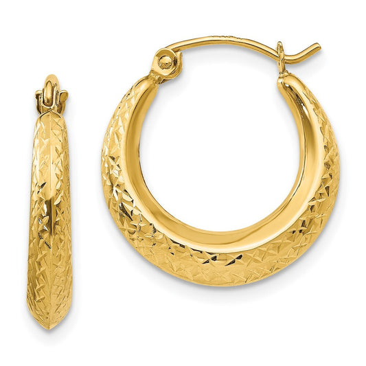 14k Yellow Gold Textured Hollow Hoop Earrings Gift for Women