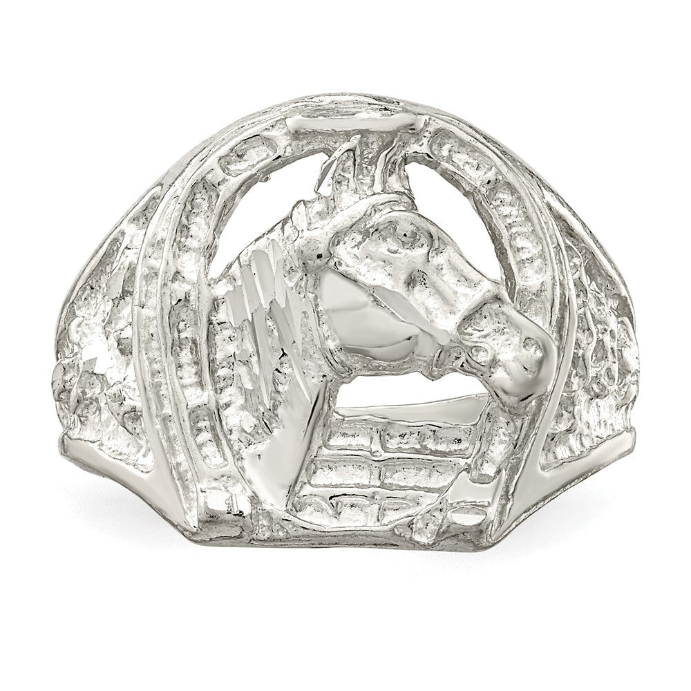 Sterling Silver Horseshoe with Horse Head Ring Size 10