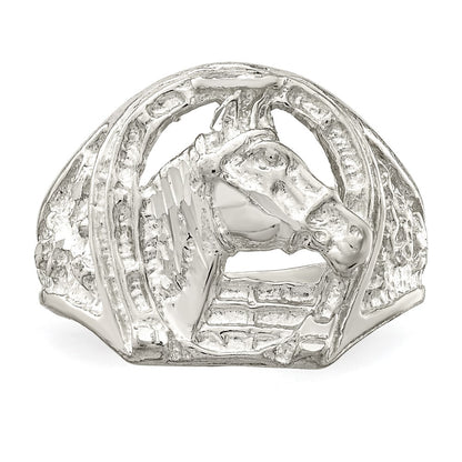 Sterling Silver Horseshoe with Horse Head Ring Size 10