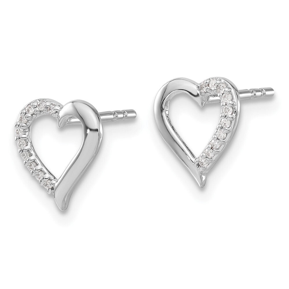 14k White Gold Diamond Heart Stud Earrings Gift for Women