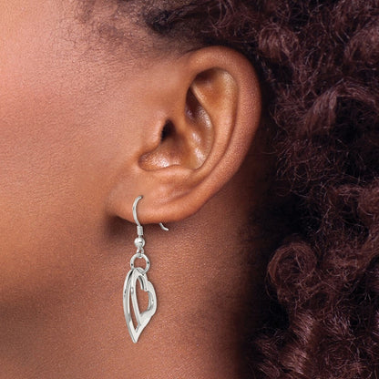 Sterling Silver Polished Two piece Open Heart Shepherd Hook Earrings