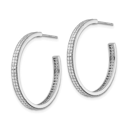 Sterling Silver Rhodium-plated Cubic Zirconia 30x3mm Hoop Earrings