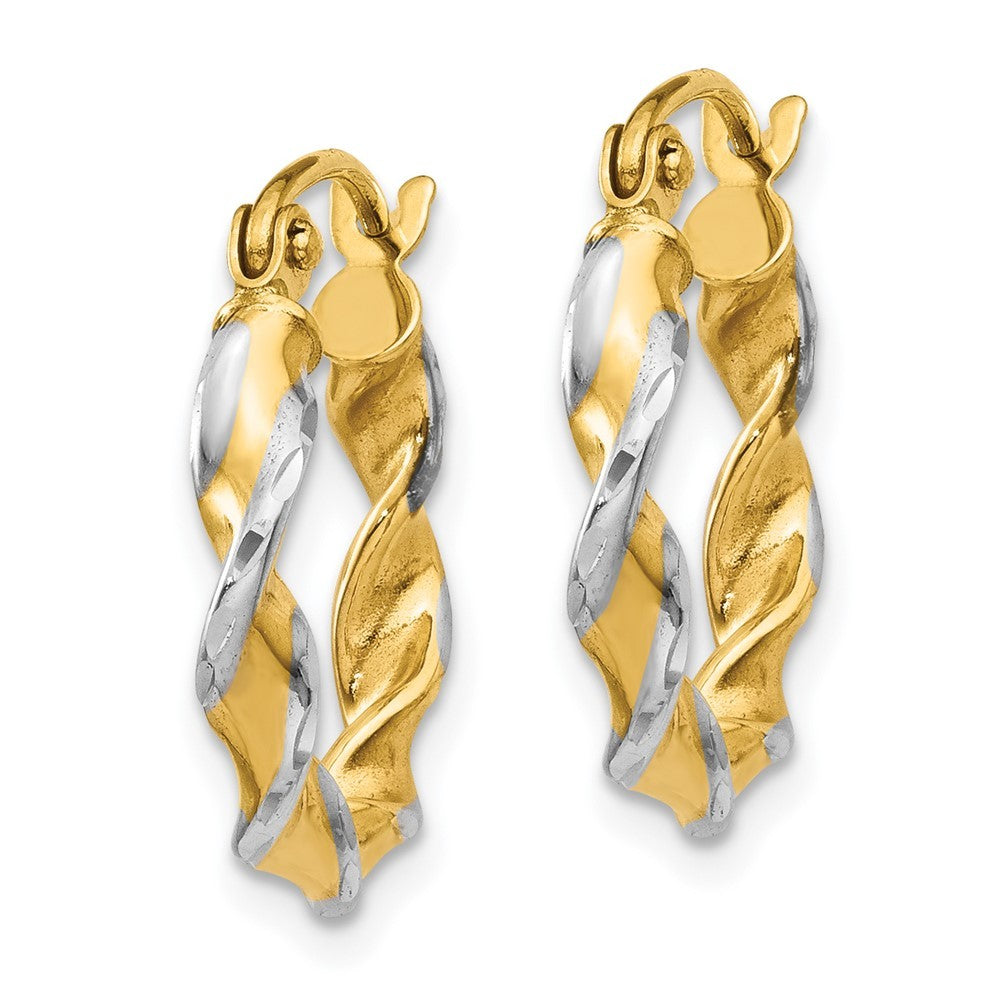 14k Yellow Gold w/ White Rhodium Polished 2.75mm Fancy Twisted Hoop Earrings