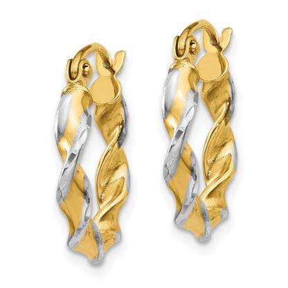 14k Yellow Gold w/ White Rhodium Polished 2.75mm Fancy Twisted Hoop Earrings