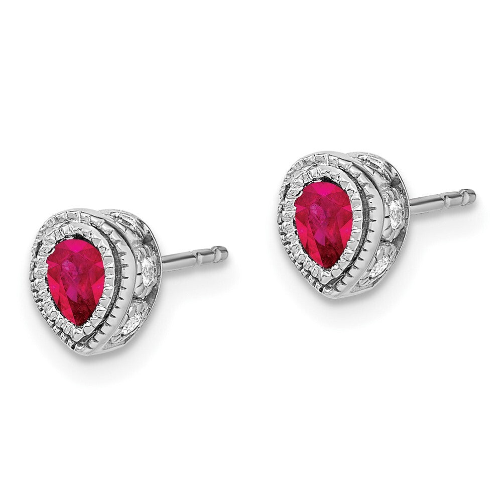 14k White Gold Ruby and Diamond Stud Earrings