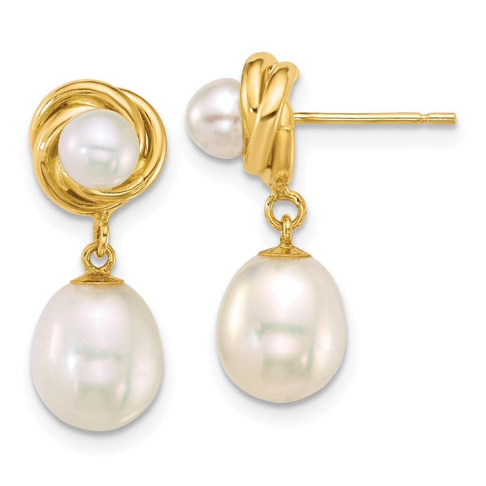 14k Yellow Gold Polished 4-5mm & 7-8mm Freshwater Cultured Pearl Dangle Earrings