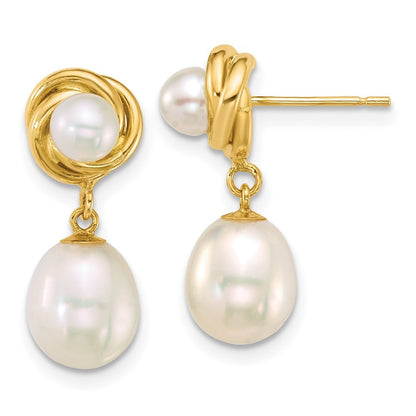 14k Yellow Gold Polished 4-5mm & 7-8mm Freshwater Cultured Pearl Dangle Earrings