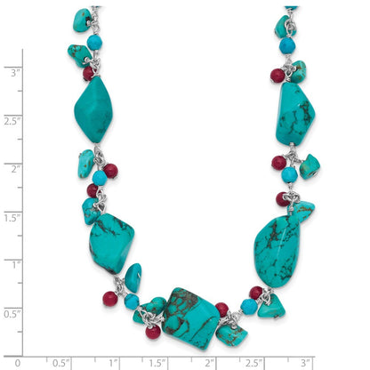 Sterling Silver Dyed Howlite Turquoise Red Coral Necklace